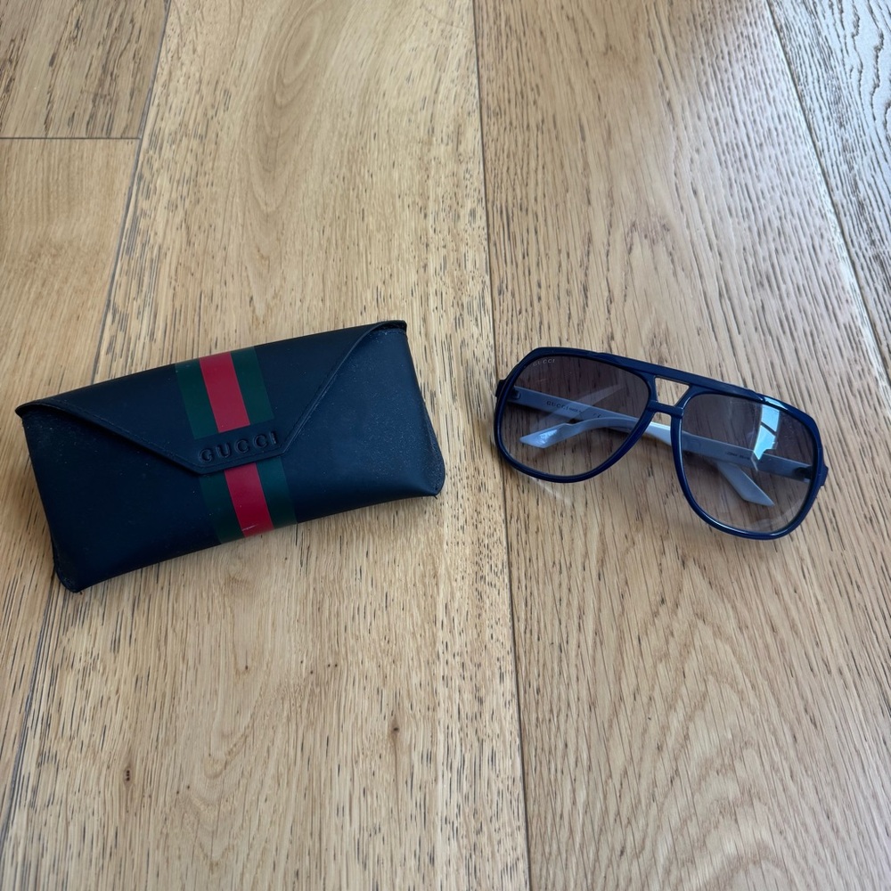 Gucci GG1622S HCM44 Blue White Sporty Aviator Sunglasses Authentic